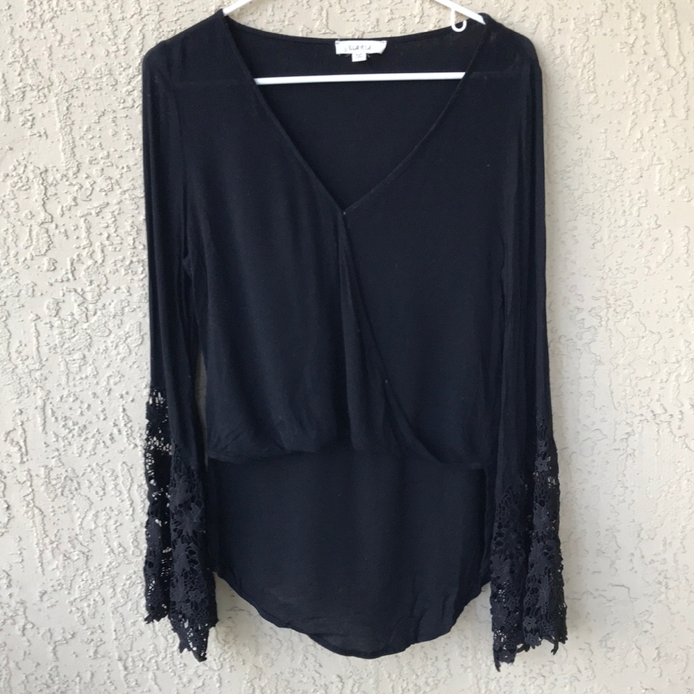 High low black long sleeve lace shirt